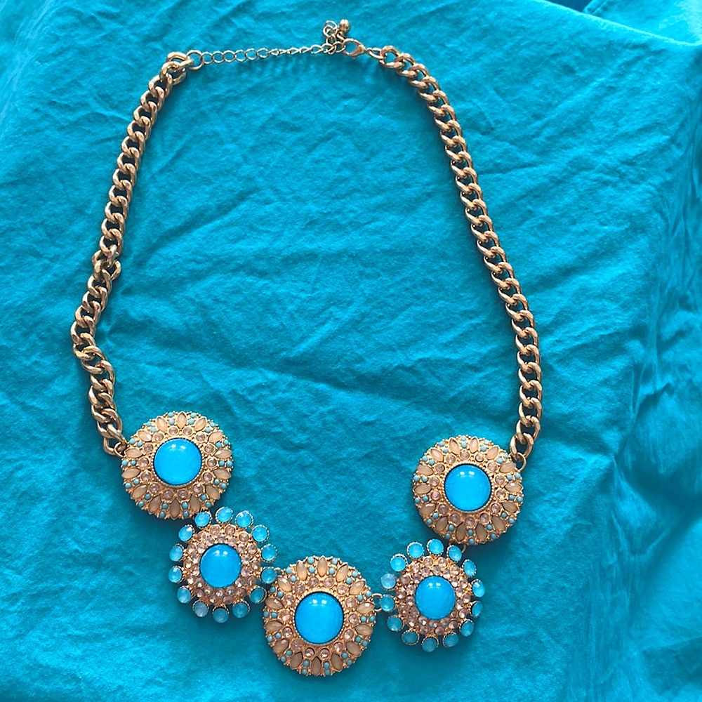 Gold Necklace with Teal Stones